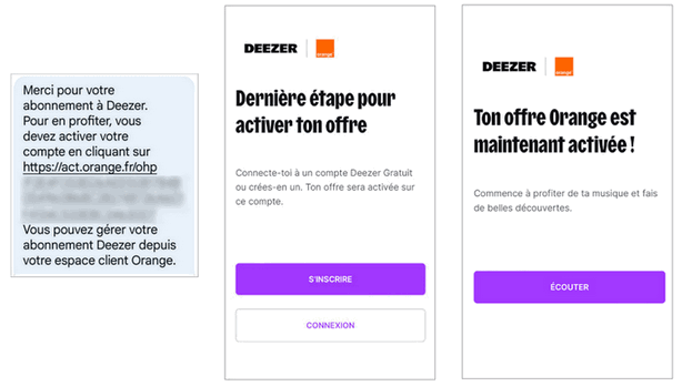 Activez Deezer Orange depuis le lien reçu par SMS ou E-mail