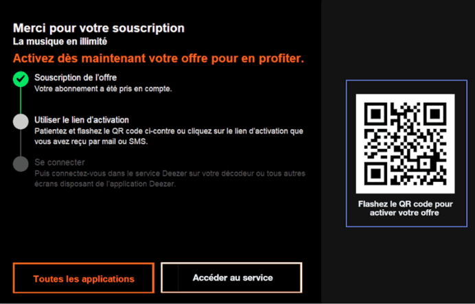 Activez Deezer Orange depuis le lien reçu par SMS ou E-mail