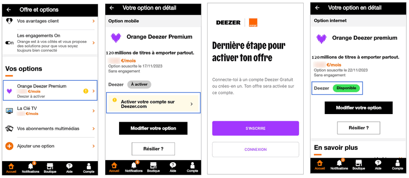Activez Deezer Orange depuis le lien reçu par SMS ou E-mail
