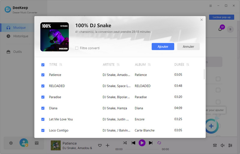 Ajoutez des musiques DJ à DeeKeep