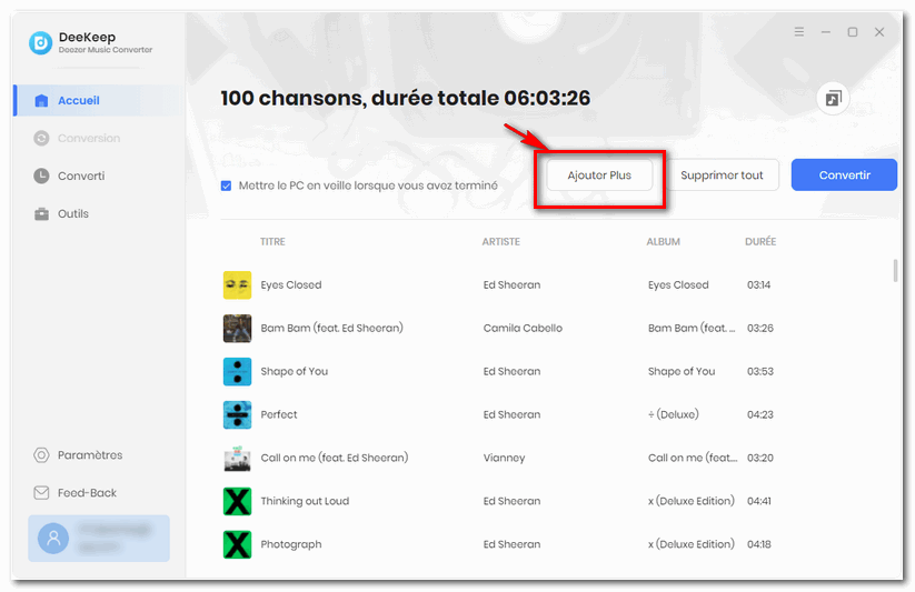 Supportez la conversion par lots et à une vitesse 10x des pistes Deezer