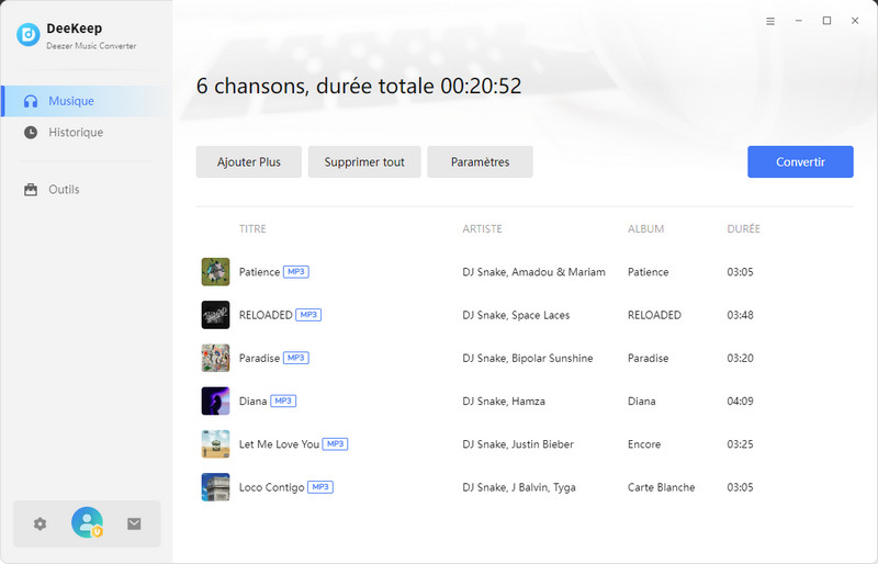Commencez à convertir les musiques Deezer