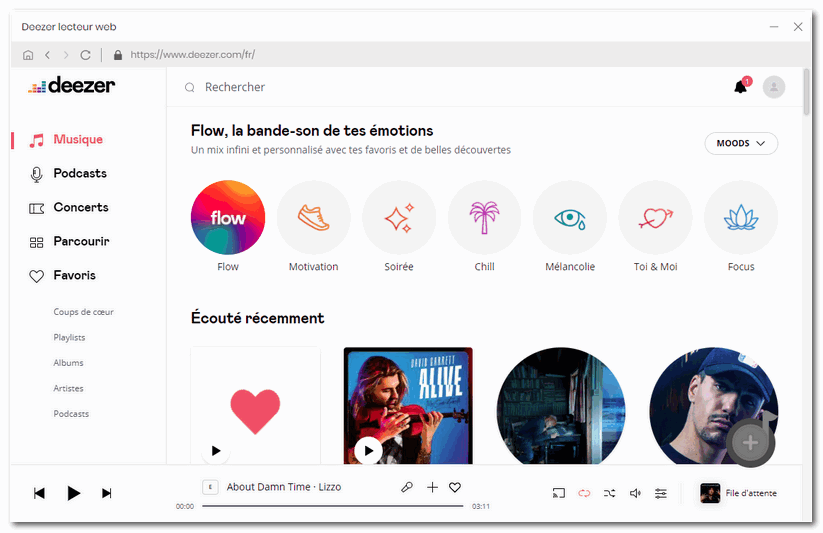 Accédez et téléchargez des chansons/albums/playlists/podcasts sur Deezer