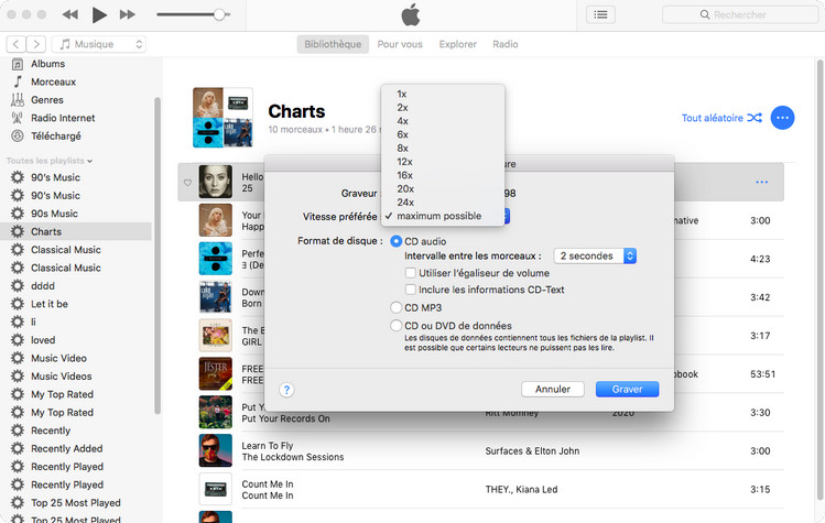 graver de la musique de deezer sur cd via iTunes