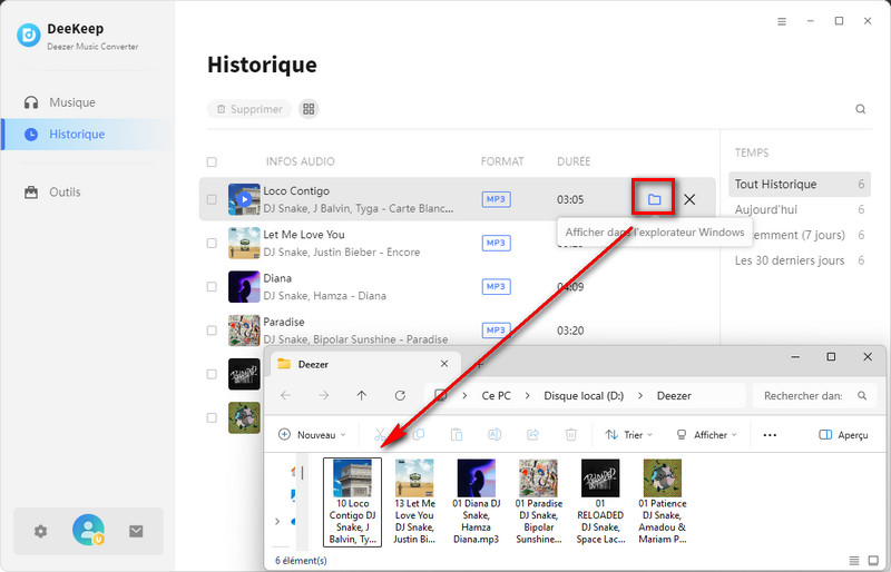 Localisez le fichier musical Deezer téléchargé