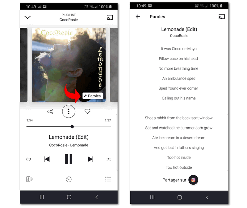 Affichez les paroles Deezer sur l'application mobile