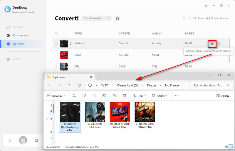 Lancer le téléchargement des chansons Deezer