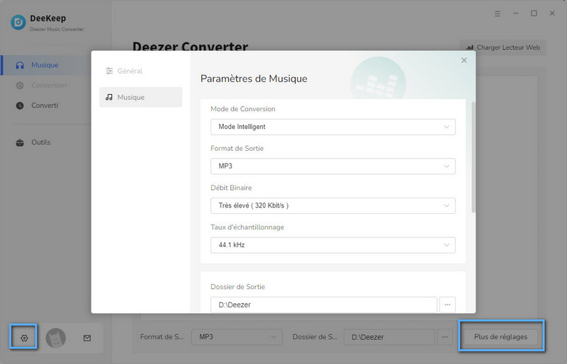 Choisissez le format de sortie en MP3