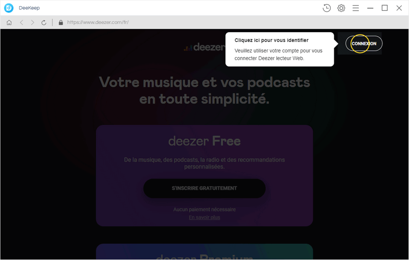 Exécutez DeeKeep pour vous connecter au compte Deezer