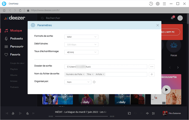 Personnaliser les paramètres de sortie de deezer