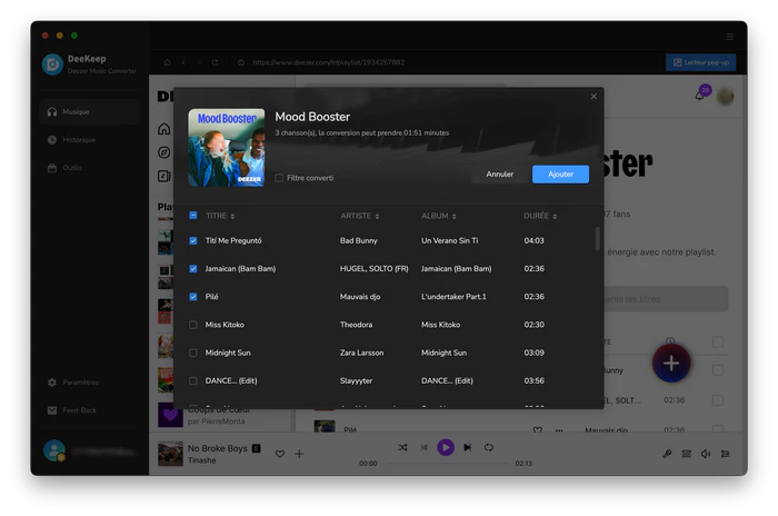 Ajoutez des musiques Deezer à DeeKeep