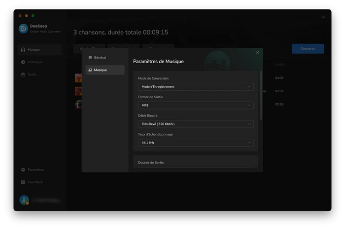 Ajuster les paramètres de sortie Deezer