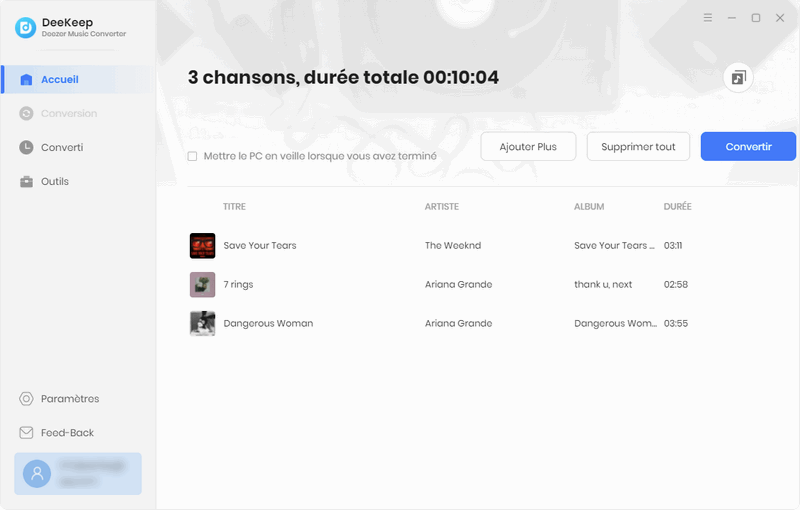 Commencez à convertir les chansons sélectionnées