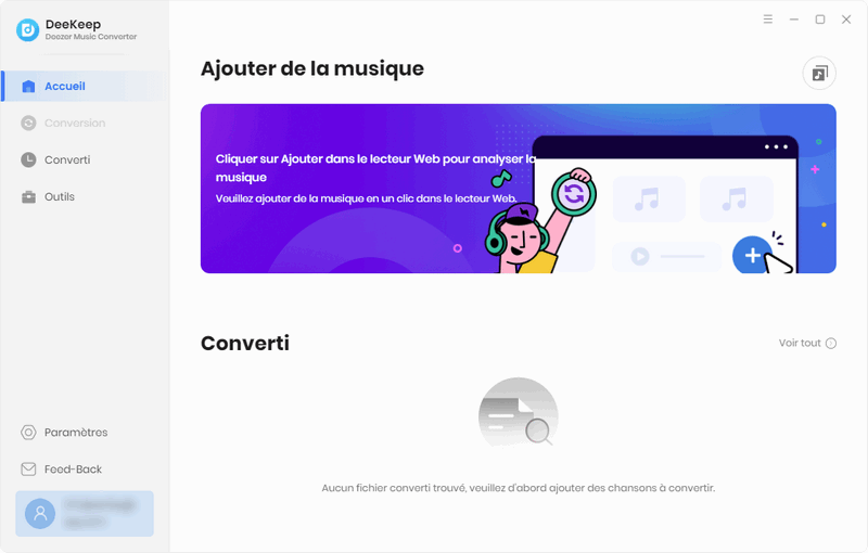 Ouvrez DeeKeep et connectez-vous à votre compte Deezer